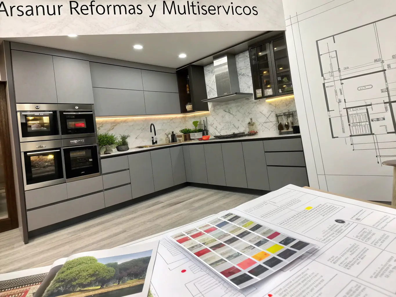 A selection of stylish kitchen accessories, including modern hardware, elegant lighting fixtures, and functional organizational solutions, demonstrating E-Z Kitchens' accessory offerings.